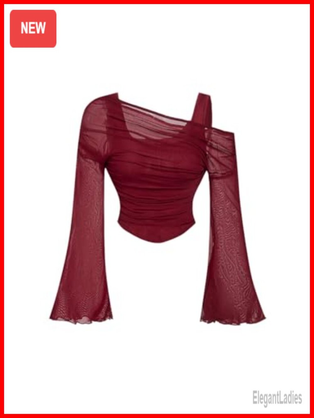Slim Fit Off Shoulder Crop Top Bell Sleeve Mesh Shirt Rave Clubwear